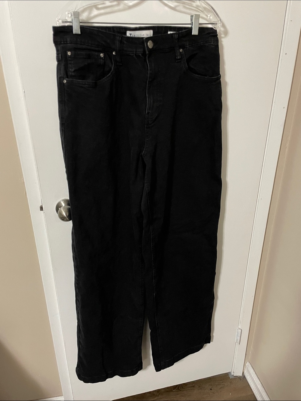 American Tall Black High Rise Wide Leg Jeans Size 34 x 37